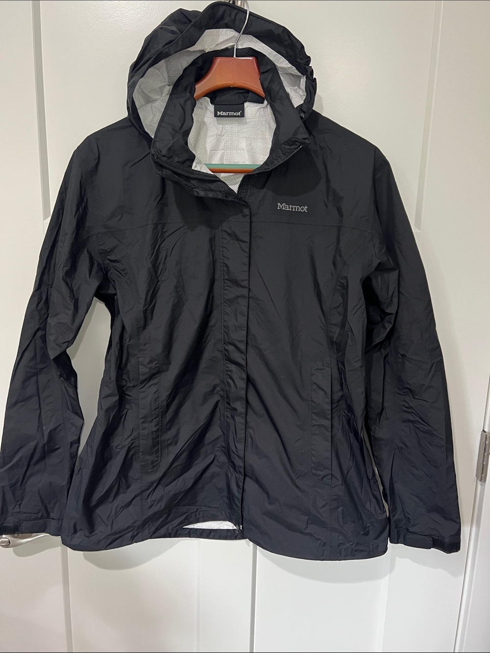Marmot Preclip Women's Black Hooded Waterproof Shell Jacket Sz XL